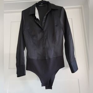 Zara Black Satin Bodysuit Size Small